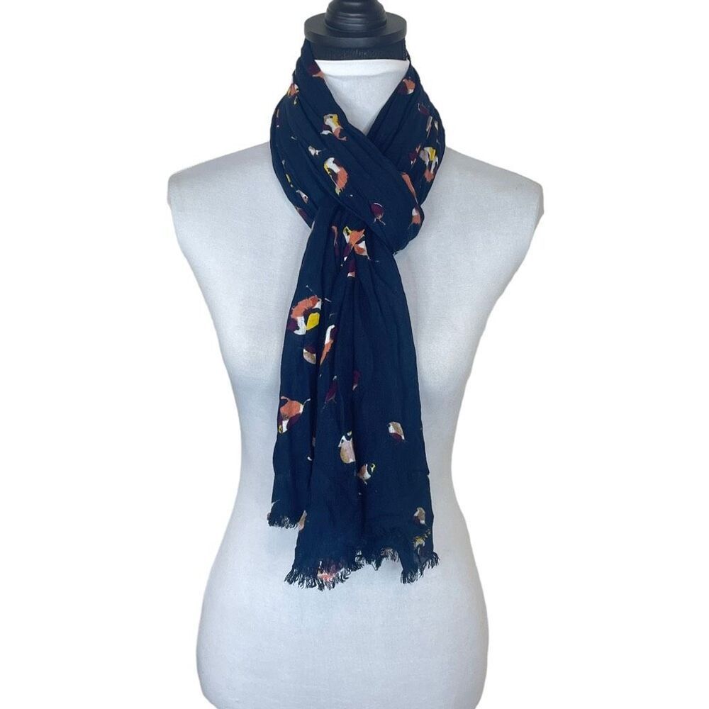 Lightweight Navy Blue Bird Scarf